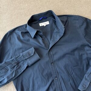 Teddy Stratford Shirt Mens 2 Navy Blue Zipper Button Up Zip Fit Casual